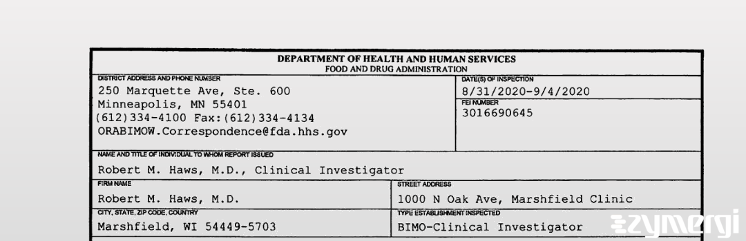 FDANews 483 Robert M. Haws, M.D. Sep 4 2020 top