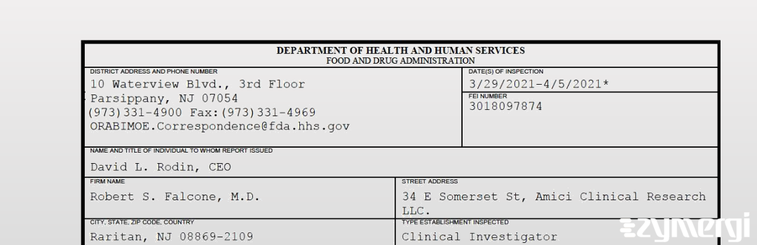 FDANews 483 Robert S. Falcone, M.D. Apr 5 2021 top