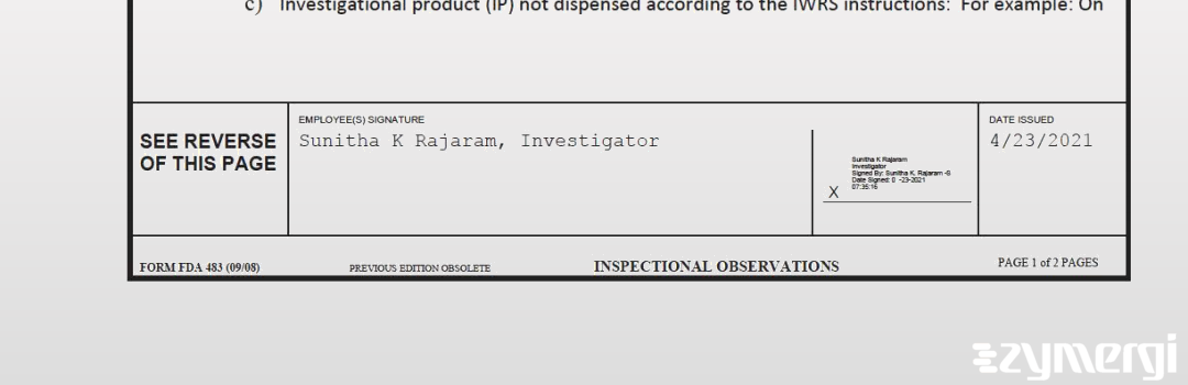 Sunitha K. Rajaram FDA Investigator