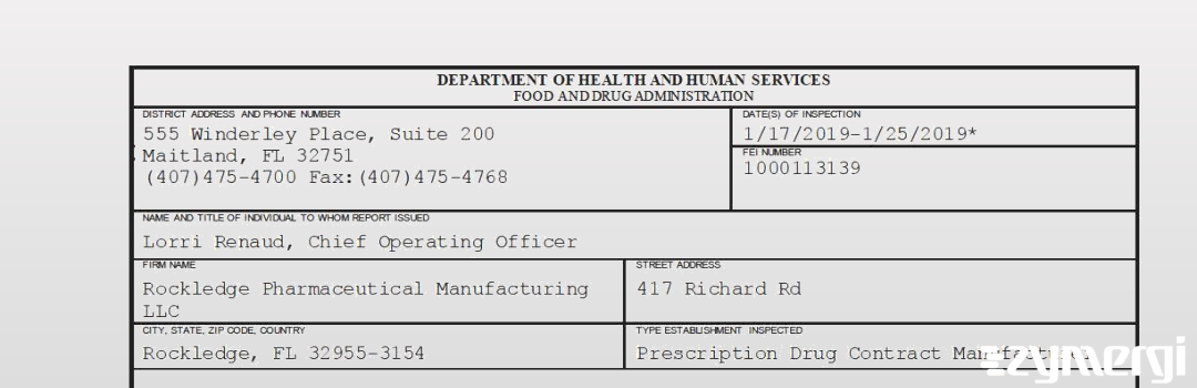 FDANews 483 Rockledge Pharmaceutical Manufacturing LLC Jan 25 2019 top