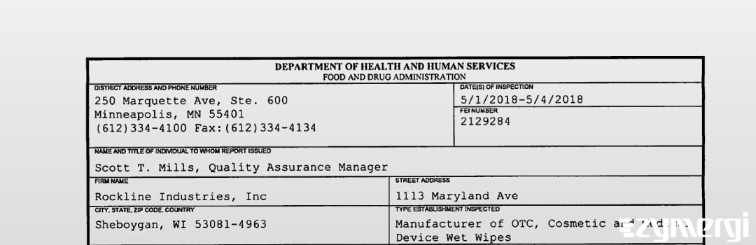 FDANews 483 Rockline Industries, Inc May 4 2018 top