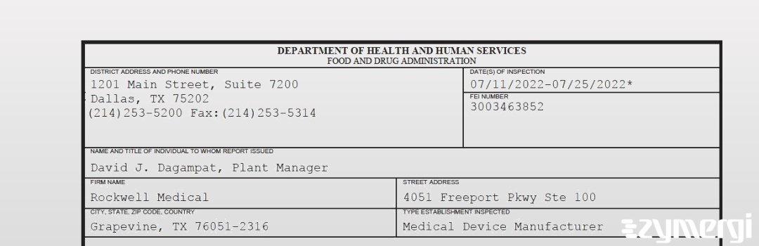 FDANews 483 Rockwell Medical Jul 25 2022 top