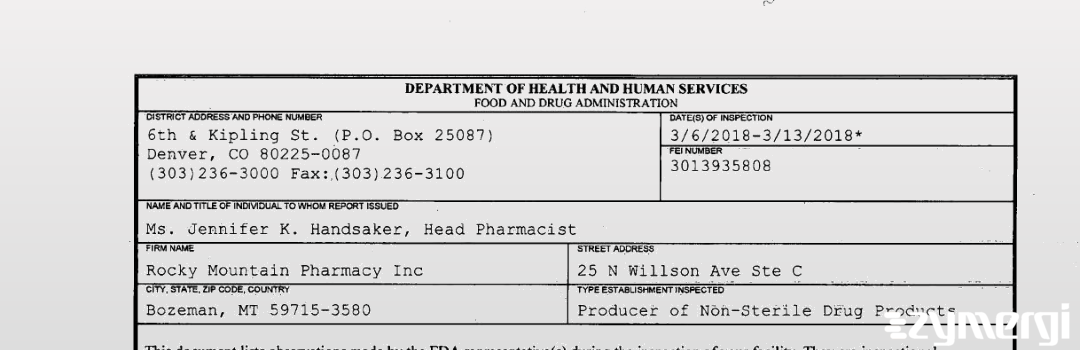 FDANews 483 Rocky Mountain Pharmacy Inc Mar 13 2018 top