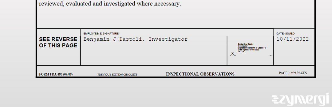 Benjamin J. Dastoli FDA Investigator 