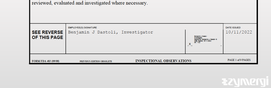 Benjamin J. Dastoli FDA Investigator