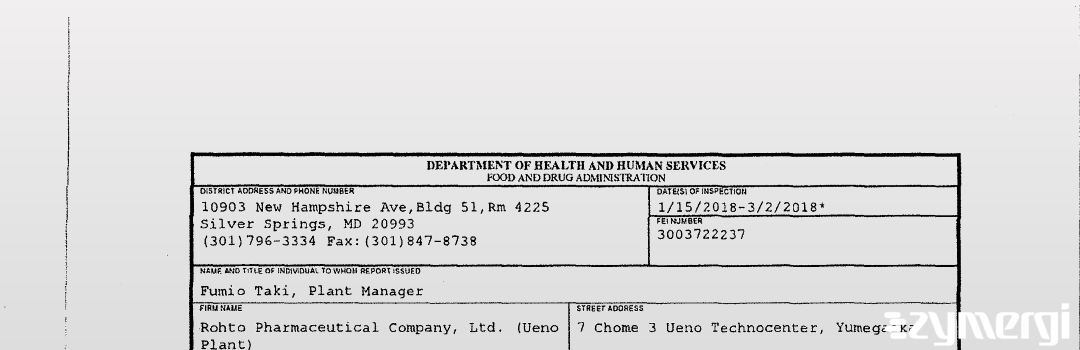 FDANews 483 Rohto Pharmaceutical Company, Ltd. (Ueno Plant) Mar 2 2018 top