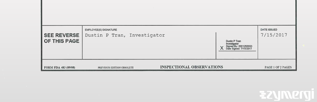 Dustin P. Tran FDA Investigator 