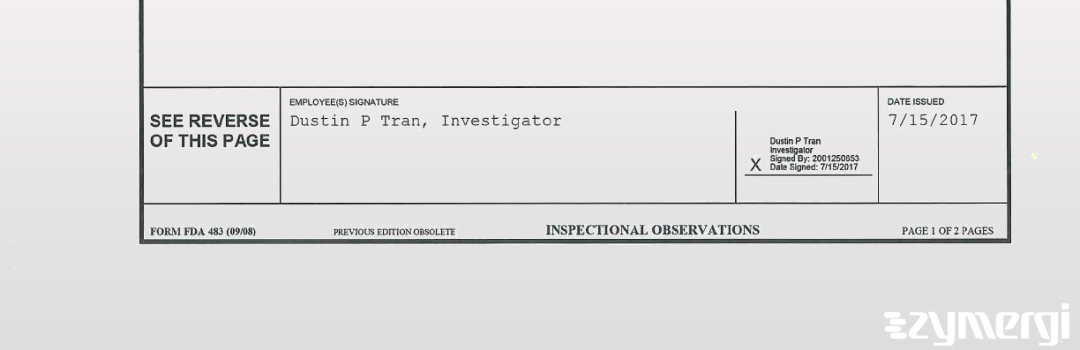 Dustin P. Tran FDA Investigator