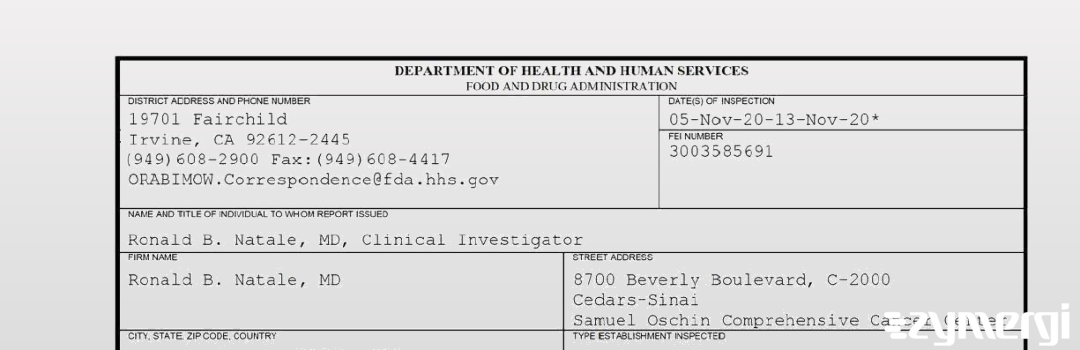 FDANews 483 Ronald B. Natale, MD Nov 13 2020 top