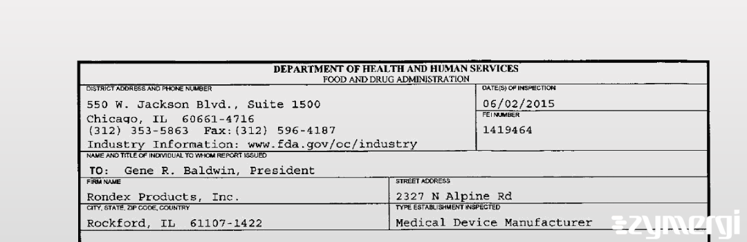 FDANews 483 Rondex Products, Inc. Jun 2 2015 top