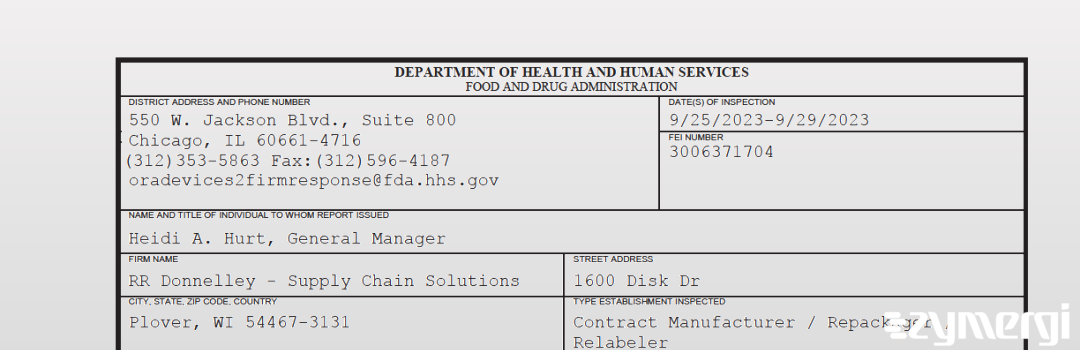 FDANews 483 RR Donnelley - Supply Chain Solutions Sep 29 2023 top