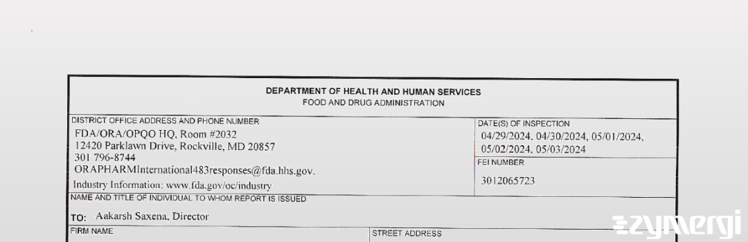 FDANews 483 Rusan Pharma Ltd. May 3 2024 top