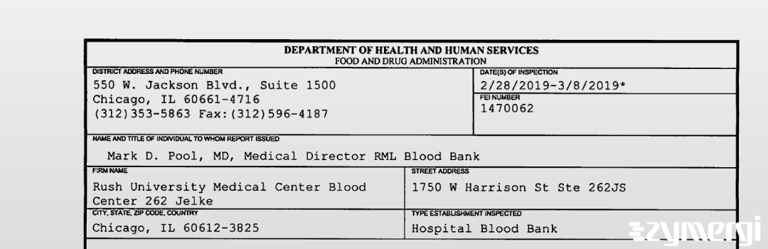 FDANews 483 Rush University Medical Center Blood Center 262 Jelke Mar 8 2019 top