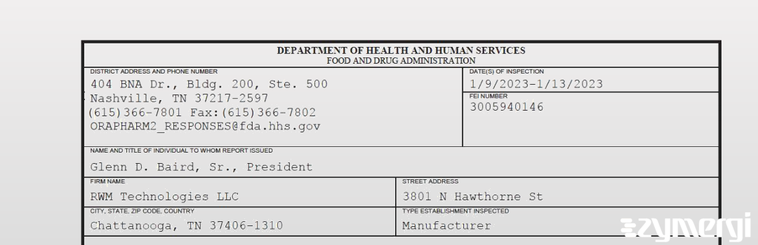 FDANews 483 RWM Technologies LLC Jan 13 2023 top