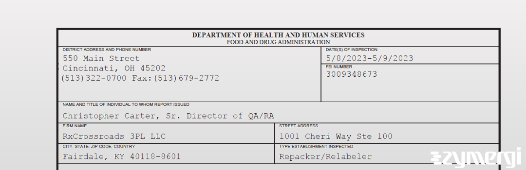 FDANews 483 RxCrossroads 3PL LLC May 9 2023 top