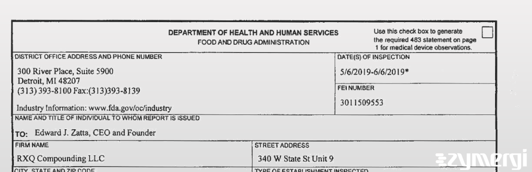 FDANews 483 RXQ Compounding LLC Jun 6 2019 top