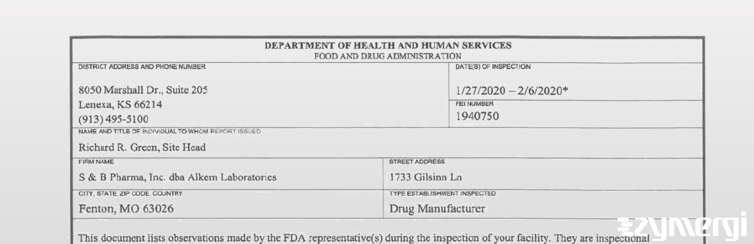 FDANews 483 S and B Pharma, Inc., dba Alkem Laboratories Feb 6 2020 top