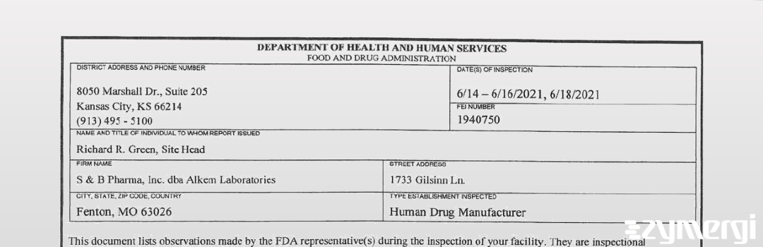 FDANews 483 S and B Pharma, Inc Jun 18 2021 top