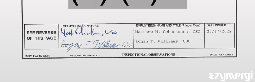 Matthew M. Schuckmann FDA Investigator Logan T. Williams FDA Investigator