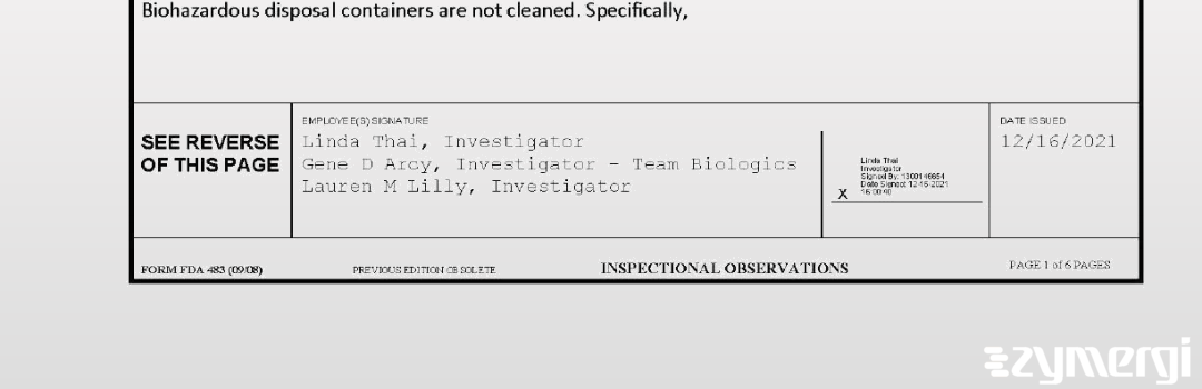 Lauren M. Lilly FDA Investigator Gene D. Arcy FDA Investigator Linda Thai FDA Investigator 