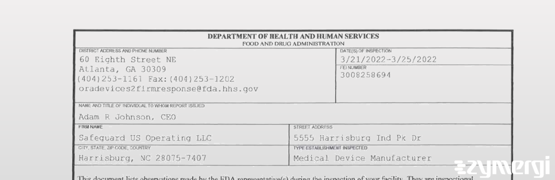 FDANews 483 Safeguard US Operating LLC Mar 25 2022 top