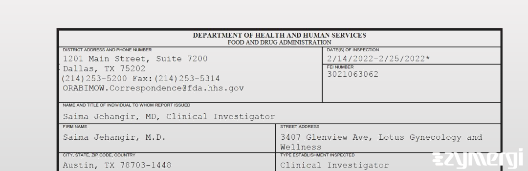 FDANews 483 Saima Jehangir, M.D. Feb 25 2022 top