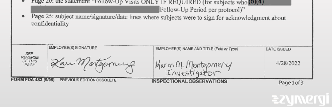 Karen M. Montgomery FDA Investigator