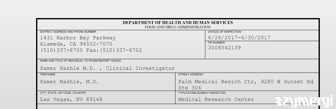 FDANews 483 Samer Nakhle, M.D. Jun 30 2017 top