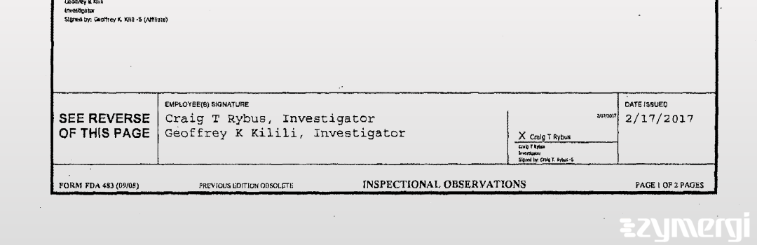 Craig T. Rybus FDA Investigator Geoffrey K. Kilili FDA Investigator 