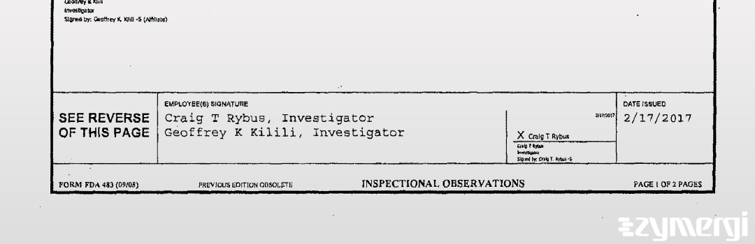Craig T. Rybus FDA Investigator Geoffrey K. Kilili FDA Investigator