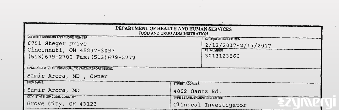 FDANews 483 Samir Arora, MD Feb 17 2017 top