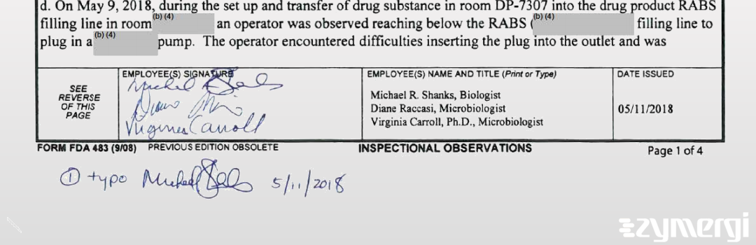 Michael Shanks FDA Investigator Diane L. Raccasi FDA Investigator 