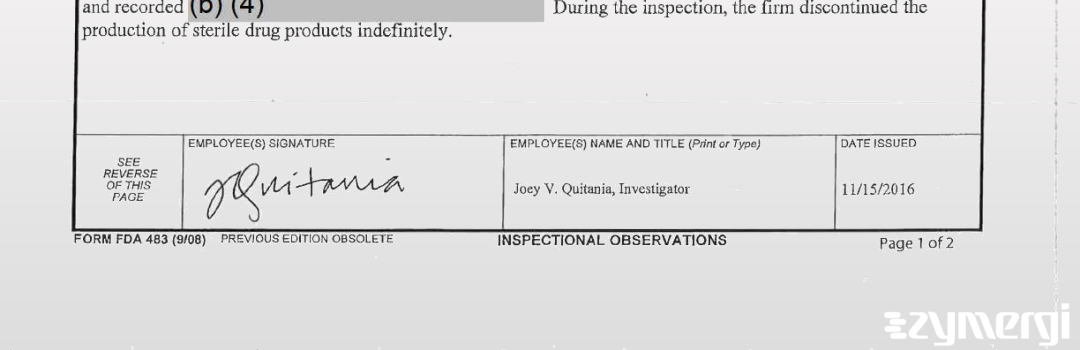 Joey V. Quitania FDA Investigator 