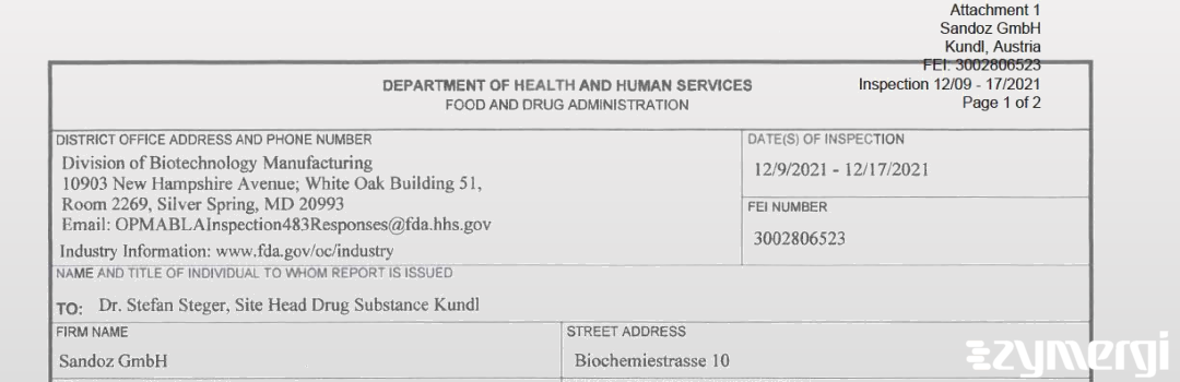 FDANews 483 Sandoz GmbH Dec 17 2021 top