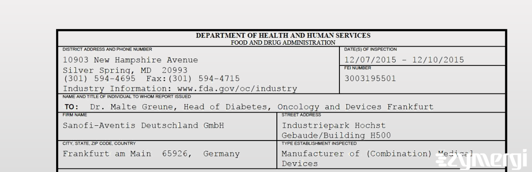 FDANews 483 Sanofi-Aventis Deutschland GmbH Dec 10 2015 top