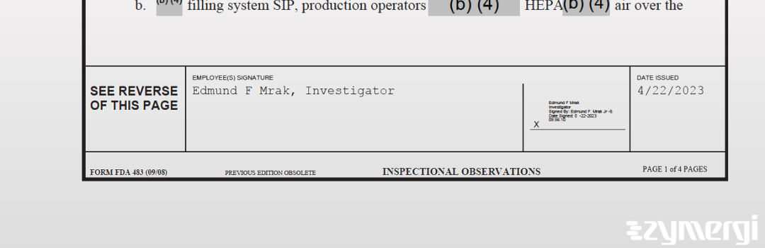 Edmund F. Mrak FDA Investigator 