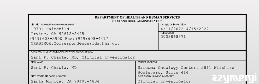 FDANews 483 Sant P. Chawla, MD Apr 15 2022 top