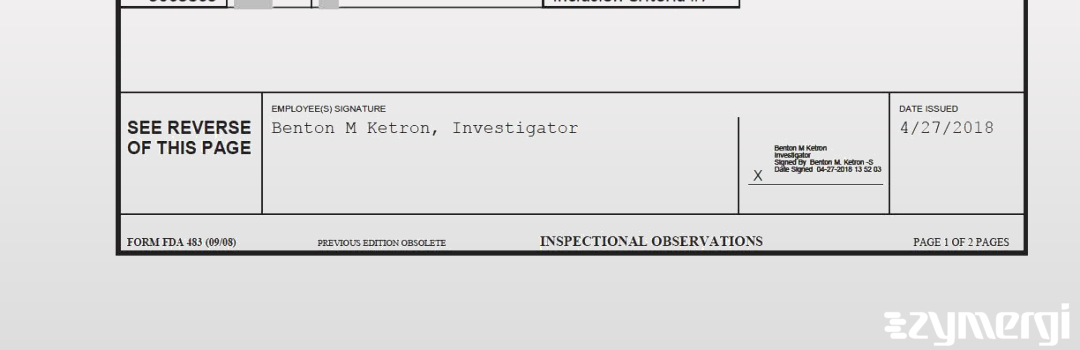 Benton M. Ketron FDA Investigator 