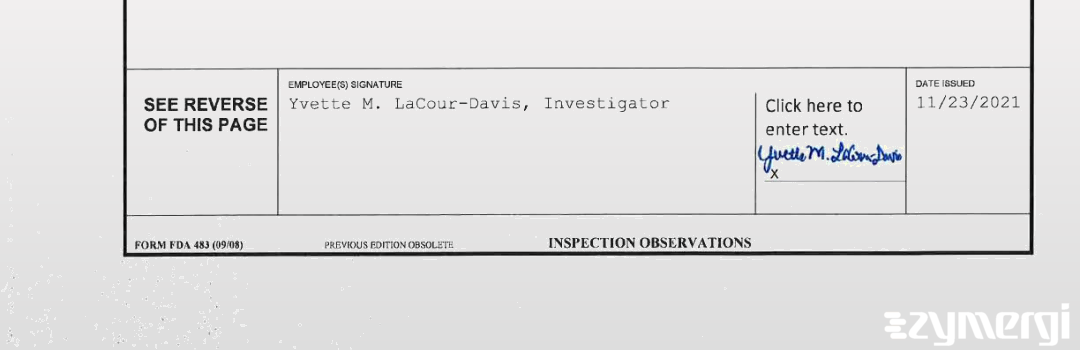 Yvette M. Lacour-Davis FDA Investigator