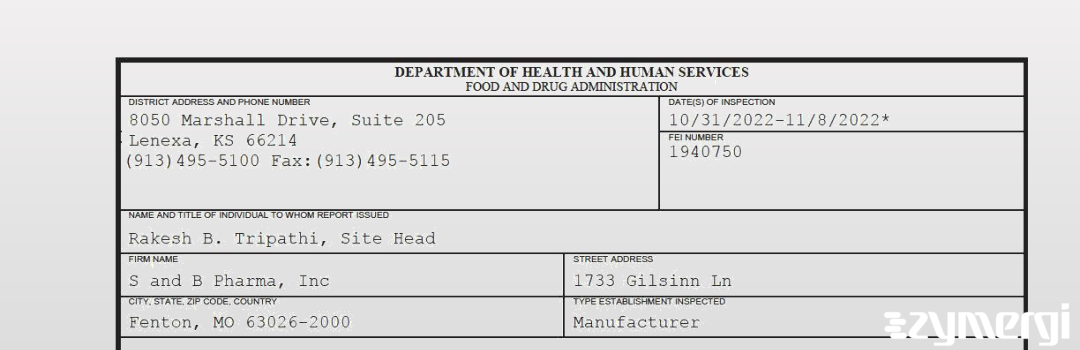 FDANews 483 S&B Pharma LLC Nov 8 2022 top