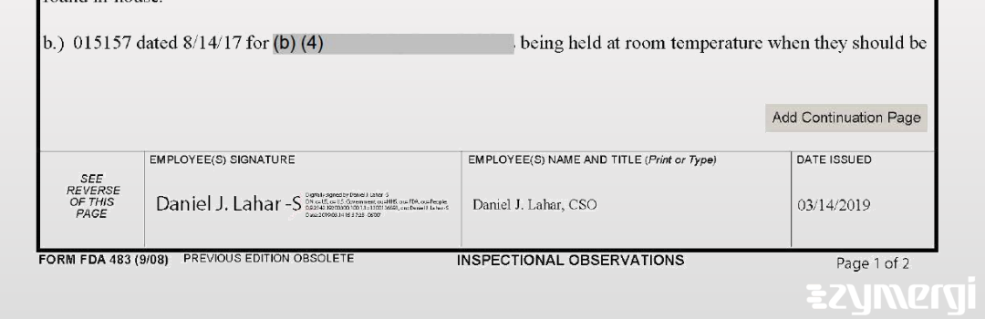 Daniel J. Lahar FDA Investigator
