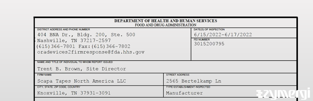 FDANews 483 Scapa Tapes North America LLC Jun 17 2022 top