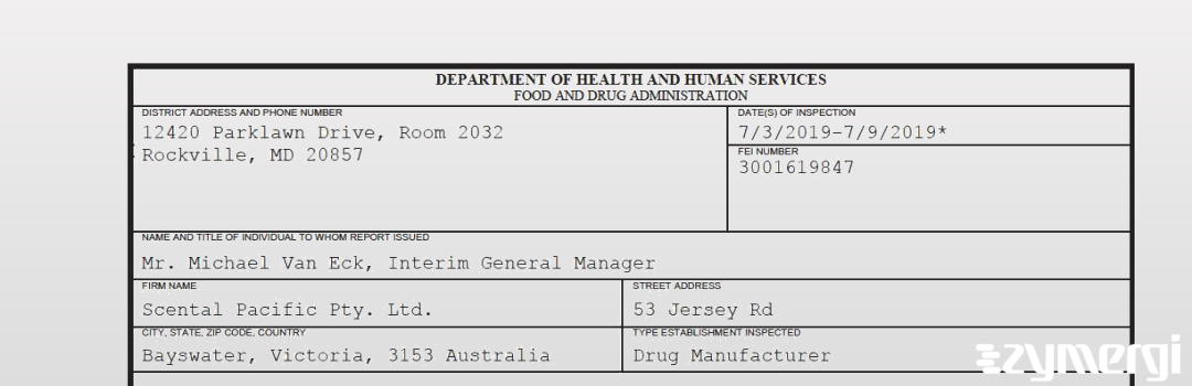 FDANews 483 Scental Pacific Pty. Ltd. Jul 9 2019 top