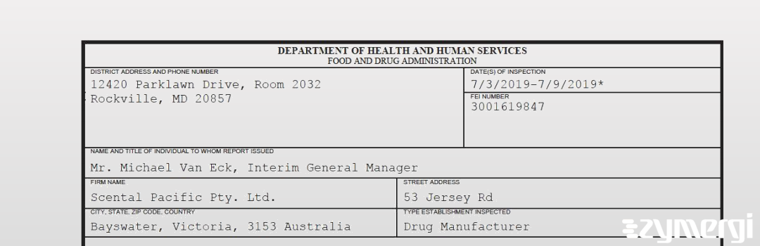 FDANews 483 Scental Pacific Pty. Ltd. Jul 9 2019 top