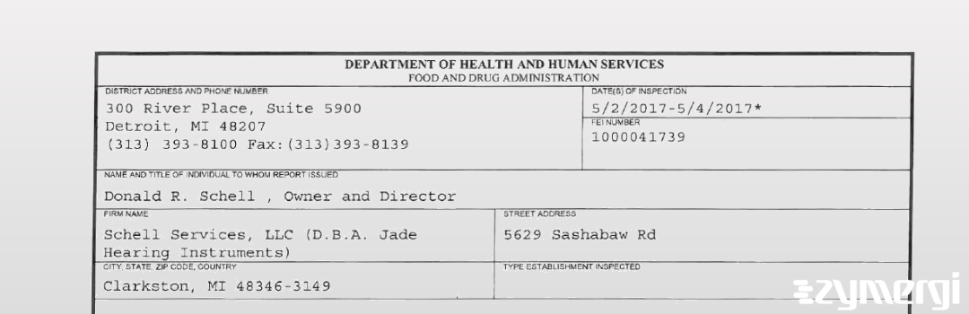 FDANews 483 Schell Services, LLC (D.B.A. Jade Hearing Instruments) May 4 2017 top