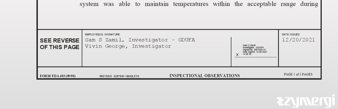 Vivin George FDA Investigator Gam S. Zamil FDA Investigator 