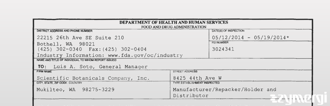 FDANews 483 Scientific Botanicals Company Inc May 19 2014 top