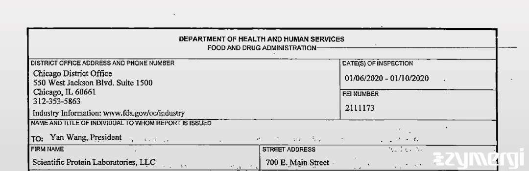 FDANews 483 Scientific Protein Laboratories, LLC Jan 10 2020 top