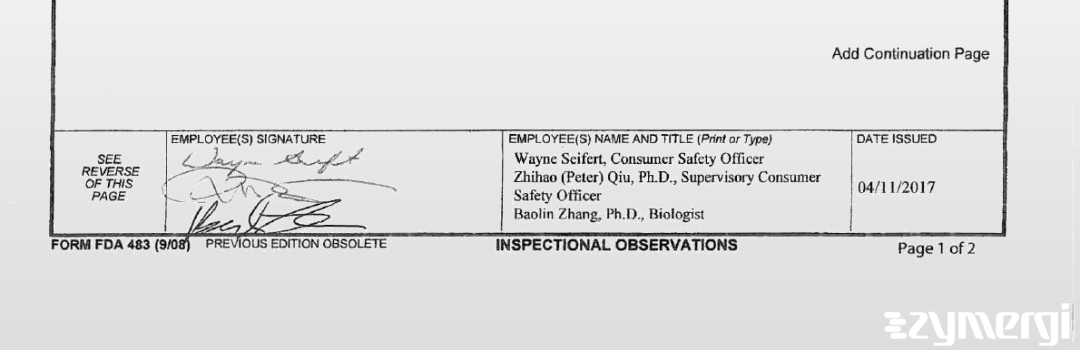 Wayne E. Seifert FDA Investigator Zhihao Pete Qiu FDA Investigator