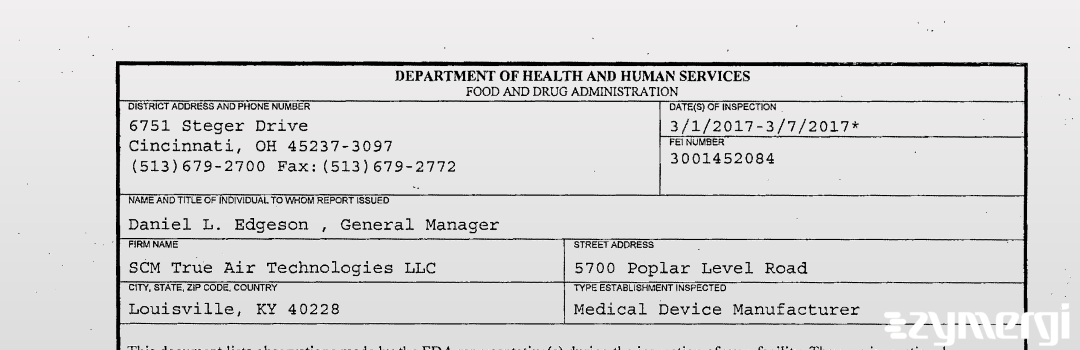 FDANews 483 SCM True Air Technologies LLC Mar 7 2017 top